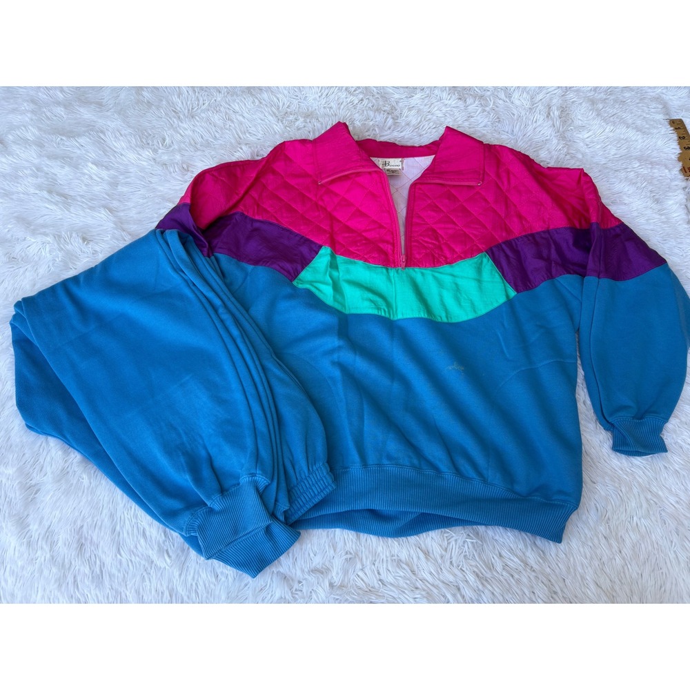 Vintage 90s Neon Colorblock Tracksuit Womens Large Vaporwave Hip Hop Set